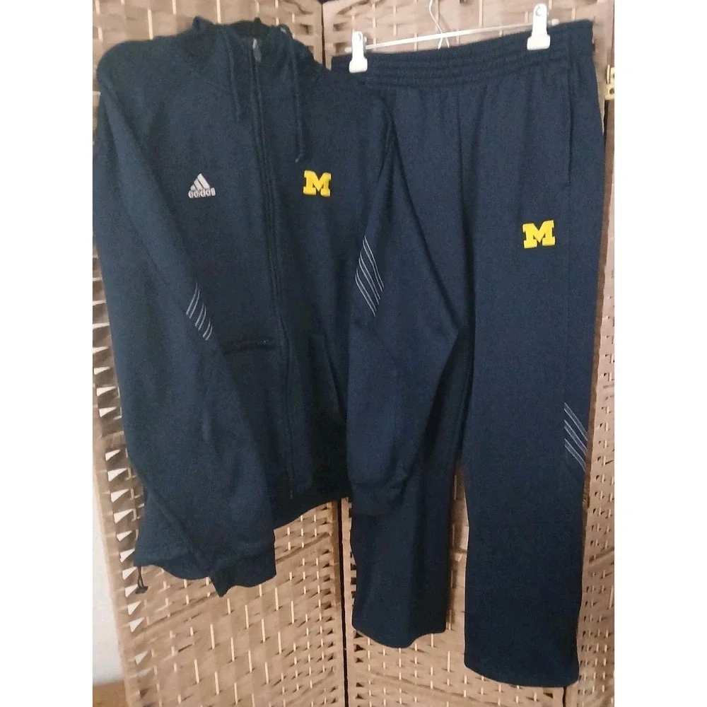 Adidas Men's University Of Michigan Climawarm Hooded Track Suit Sz L Navy